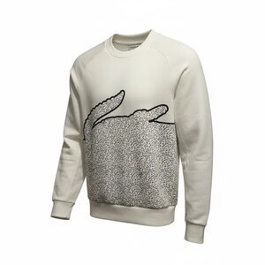 Lacoste Men's Cream Crewneck Sweatshirt with Black Graphic Croc, Detailed Pkts